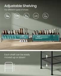 LEDREM 2-Tier Shoe Rack, Shoe Organizer, Metal Shoe Shelf Storage With 4 Side Hooks, Holds 12 Pairs,black - thumbnail 4