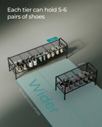 LEDREM 2-Tier Shoe Rack, Shoe Organizer, Metal Shoe Shelf Storage With 4 Side Hooks, Holds 12 Pairs,black - thumbnail 5