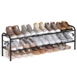 LEDREM 2-Tier Shoe Rack, Shoe Organizer, Metal Shoe Shelf Storage With 4 Side Hooks, Holds 12 Pairs,black - thumbnail 3