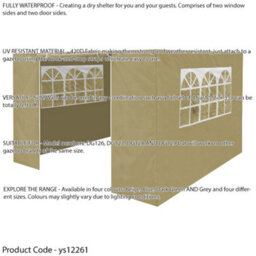 Loops Side Walls Door & Windows For 2X2M Pop-Up Gazebo - Beige - Garden Party Tent - thumbnail 2