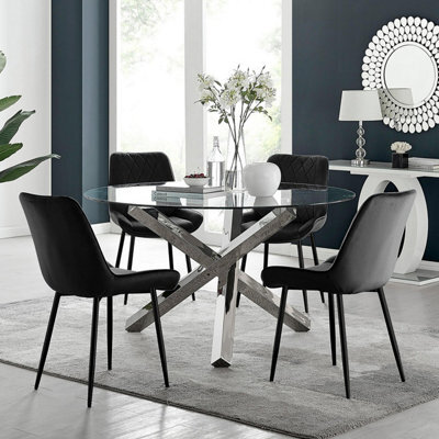 Furniturebox Uk Vogue Round Dining Table And 4 Black Pesaro Black Leg Chairs - image 1