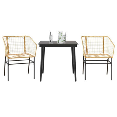 Berkfield Durable 3 Piece Garden Dining Set Brown Poly Rattan Glass - image 1
