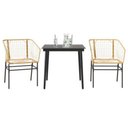 Berkfield Durable 3 Piece Garden Dining Set Brown Poly Rattan Glass