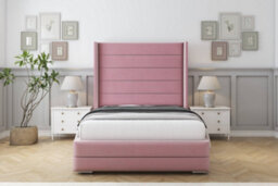 "Sloomy Sterling Pink Plush Bed Frame With Mattress With 50""  Upholstered Wingback Headboard 5' King" - thumbnail 1