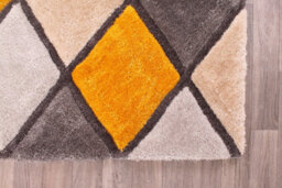 Diamond Ochre Shaggy Geometric Optical Modern Sparkle Rug For Living Room And Bedroom-120Cm X 170Cm - thumbnail 4