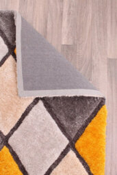 Diamond Ochre Shaggy Geometric Optical Modern Sparkle Rug For Living Room And Bedroom-120Cm X 170Cm - thumbnail 6