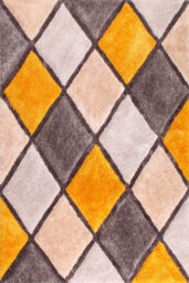 Diamond Ochre Shaggy Geometric Optical Modern Sparkle Rug For Living Room And Bedroom-120Cm X 170Cm - thumbnail 7
