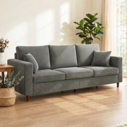 Homcom 3 Seater Sofa With Wide Seat, Corduroy Upholstered, Light Grey - thumbnail 1