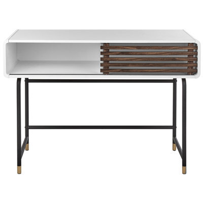 Wyld And Coco Console Table White Finish 104 X 40 Cm With Rustic Slatted Sliding Door And Black Metal Legs - image 1