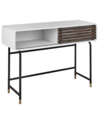 Wyld And Coco Console Table White Finish 104 X 40 Cm With Rustic Slatted Sliding Door And Black Metal Legs - thumbnail 3