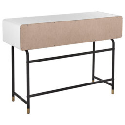 Wyld And Coco Console Table White Finish 104 X 40 Cm With Rustic Slatted Sliding Door And Black Metal Legs - thumbnail 5