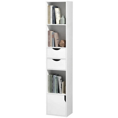 Bookcase With Drawers 3-Tier Bookshelf Adjustable Shelf 158 Cm White - image 1
