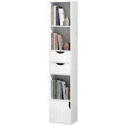 Bookcase With Drawers 3-Tier Bookshelf Adjustable Shelf 158 Cm White - thumbnail 1