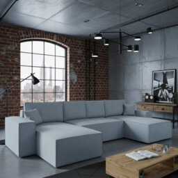Malaga U Mdf Upholstered Living Room Corner Sofa Bed With Storage Free Standing Backrest 370X181X94Cm Light Grey