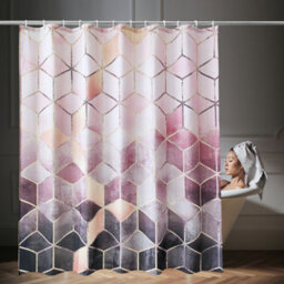 Neel Blue Shower Curtain Polyester Fabric Bathroom Curtain Mould & Mildew  With 12 Curtain Hook - thumbnail 8