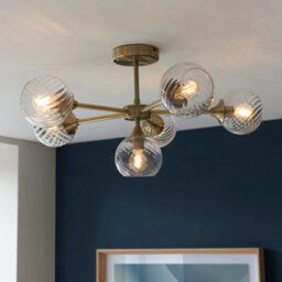 Luminosa Allegra 6 Light Multi Arm Glass Shade Semi Flush Ceiling Lamp Antique Brass - thumbnail 2