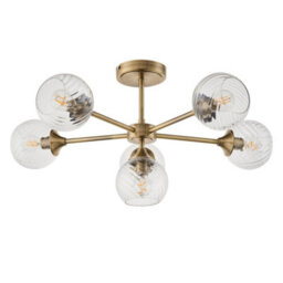 Luminosa Allegra 6 Light Multi Arm Glass Shade Semi Flush Ceiling Lamp Antique Brass - thumbnail 6