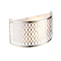 Luminosa Lighting Luminosa Cordero Flush Wall Lamp Satin Nickel Plate, White Fabric & Frosted Glass 2X E14