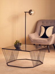 Orsina Stylish Grey Glass Top Black Coffee Table With Openwire Frame, Coffee Table For Living Room And Hallway - thumbnail 3
