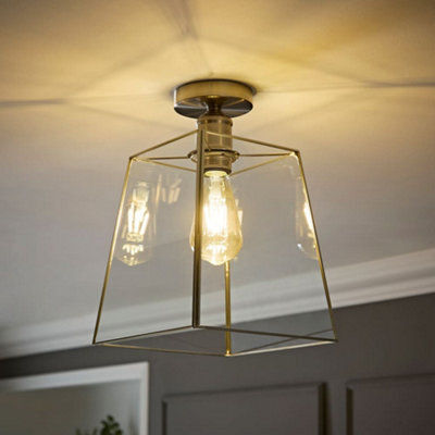 Valuelights Susie Glass Lantern Lamp Shade Flush Brushed Chrome Ceiling Light With Filament Bulb - image 1