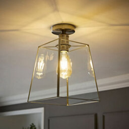 Valuelights Susie Glass Lantern Lamp Shade Flush Brushed Chrome Ceiling Light With Filament Bulb - thumbnail 1