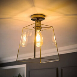 Valuelights Susie Glass Lantern Lamp Shade Flush Brushed Chrome Ceiling Light With Filament Bulb - thumbnail 2