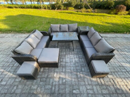 Fimous 12 Seater Wicker Rattan Garden Furniture Set With Dining Table Side Table 3 Footstools Patio Outdoor Lounge Sofa Set - thumbnail 2