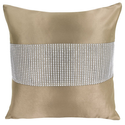 Velosso Diamonte Detail Embellished Cushion, Luxury Sofa Cushion Slip With Decorative Zip Closure - Stone