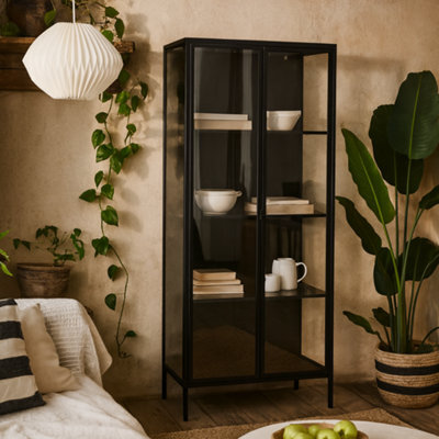 Wyld Haus Graz Matt Black Metal Tall Display Cabinet 2 Doors, 4 Shelves, 800 X 400 X 1800 mm - image 1