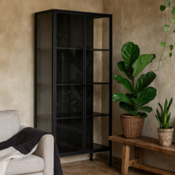 Wyld Haus Graz Matt Black Metal Tall Display Cabinet 2 Doors, 4 Shelves, 800 X 400 X 1800 mm - thumbnail 2
