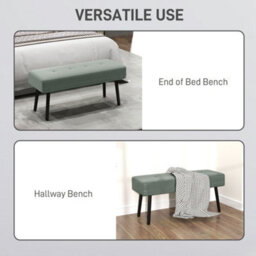 Homcom End Of Bed Bench W/ Thick Padding And Steel Legs For Entryway, Green - thumbnail 6