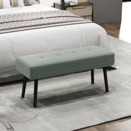 Homcom End Of Bed Bench W/ Thick Padding And Steel Legs For Entryway, Green - thumbnail 1