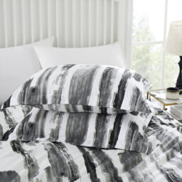 Ameha Print Duvet Cover 3Piece Set With Matching Pillowcase Microfiber Quilt Cover Grey Stripe Pattern (King 230X220Cm) - thumbnail 4