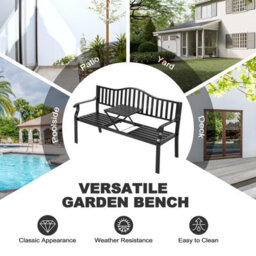 Avestar Outdoor Garden Bench With E-Coated Metal Frame, Patio Bench With A Built-In Small Table For Garden, Balcony, Black - thumbnail 7