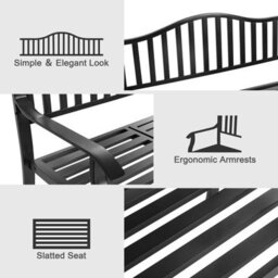 Avestar Outdoor Garden Bench With E-Coated Metal Frame, Patio Bench With A Built-In Small Table For Garden, Balcony, Black - thumbnail 6