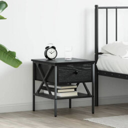 Berkfield Modern Bedside Table Black Oak 40X42X45 Cm Engineered Wood - thumbnail 2