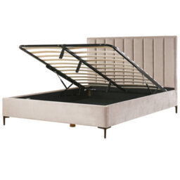Beliani Ottoman Bed Velvet Sezanne 180 X 200 Cm (Eu Super King) Taupe - thumbnail 1