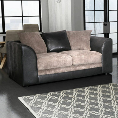 Furnishings For Less UK Luca Black And Grey 2 Seater Fabric And Leather Trim Cord
