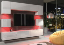 Panorama Wall Tv Unit White With High Gloss Doors And Led Lighting - Creative Furniture - thumbnail 8