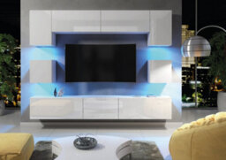Panorama Wall Tv Unit White With High Gloss Doors And Led Lighting - Creative Furniture - thumbnail 7