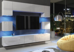 Panorama Wall Tv Unit White With High Gloss Doors And Led Lighting - Creative Furniture - thumbnail 2