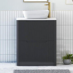 Royal Bathrooms Avenza 600mm Matt Obsidian Black Floor Standing Countertop Bathroom Vanity Unit 2 Drawer With Elva Basin - thumbnail 1