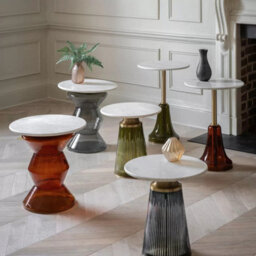 Xample Gallery Bilbao Green Side Table White Marble Top Glass Base Metal Stem Retro Modern Living Room Accent Table - thumbnail 4