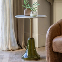 Xample Gallery Bilbao Green Side Table White Marble Top Glass Base Metal Stem Retro Modern Living Room Accent Table - thumbnail 1