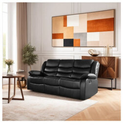 Roma Electric Leather Recliner 3+2 Seater Sofa Set Black - thumbnail 3