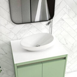 Royal Bathrooms Orion 600mm Mint Sage Floor Standing Plain White Countertop Vanity Unit 2 Door With Nova Basin & Chrome Accent Trim - thumbnail 5