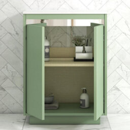 Royal Bathrooms Orion 600mm Mint Sage Floor Standing Plain White Countertop Vanity Unit 2 Door With Nova Basin & Chrome Accent Trim - thumbnail 4