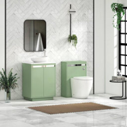Royal Bathrooms Orion 600mm Mint Sage Floor Standing Plain White Countertop Vanity Unit 2 Door With Nova Basin & Chrome Accent Trim - thumbnail 3