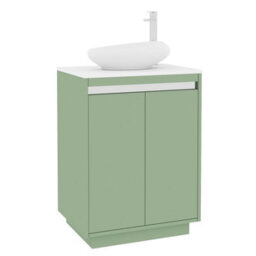 Royal Bathrooms Orion 600mm Mint Sage Floor Standing Plain White Countertop Vanity Unit 2 Door With Nova Basin & Chrome Accent Trim - thumbnail 6