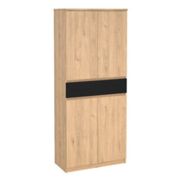 Furniture To Go Naia Shoe Cabinet With 4 Doors 1 Drawer In Jackson Hickory Oak And Black (W) 80.4 X  (H) 191.7 X (D) 40Cm - thumbnail 1